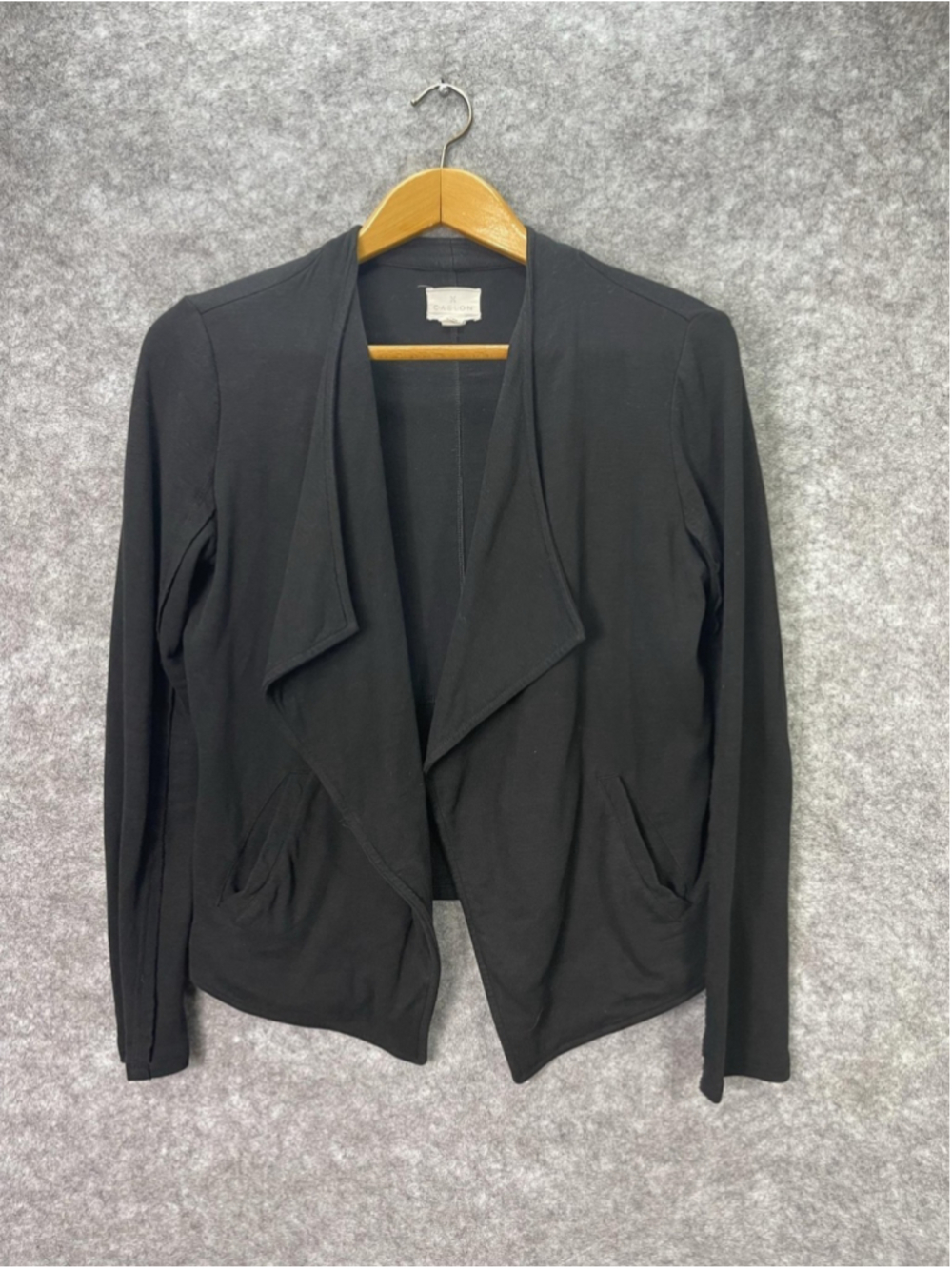 Caslon Jacket Womens Medium Black Cotton Open Front Knit Cardigan Drape